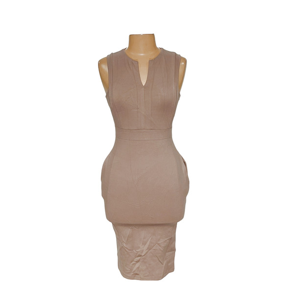 Fashion Nova Cream Plunge Neck Sheath Dress - Picture 1 of 4